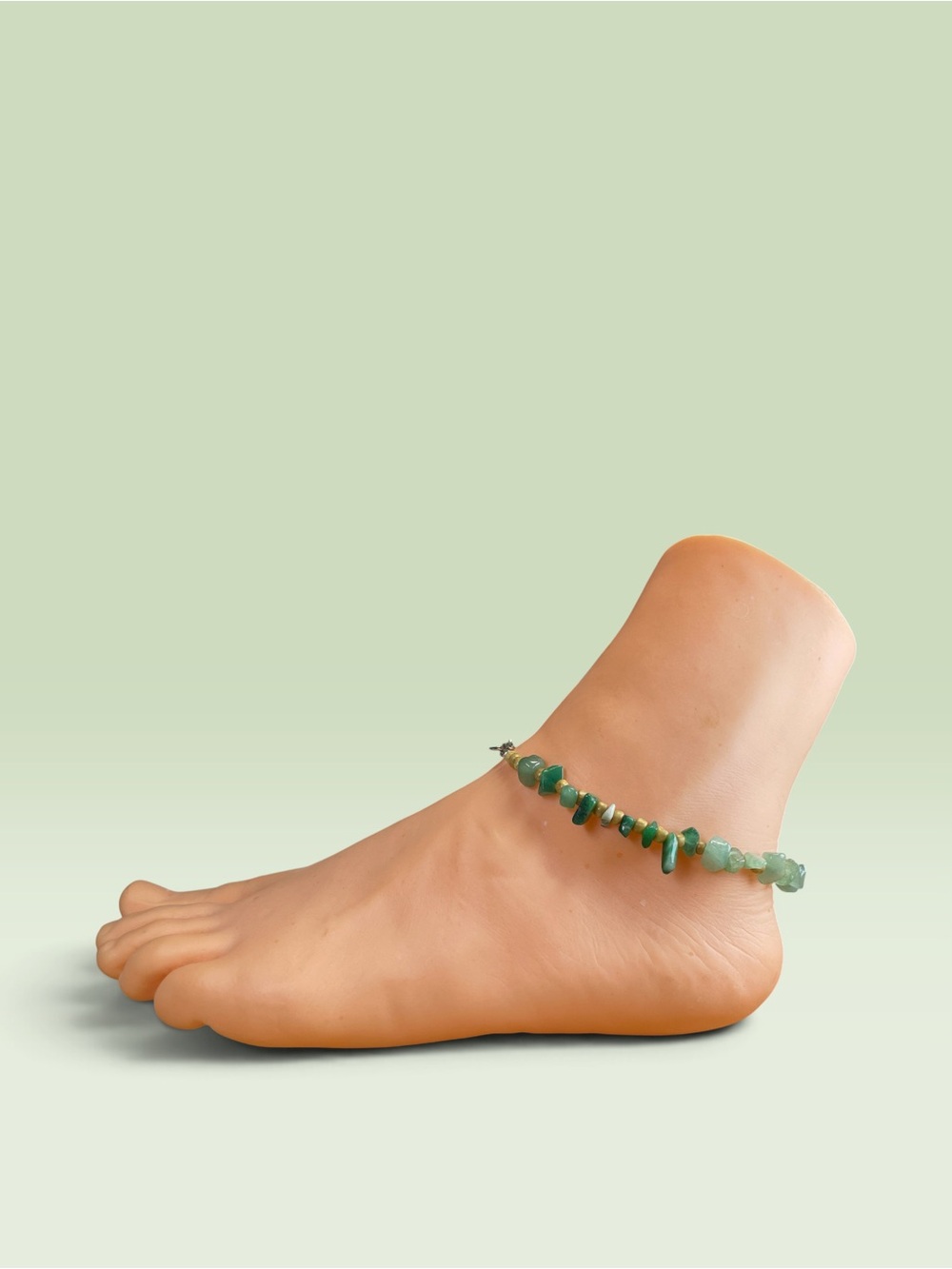 Green Beaded Gemstone Anklet - Women's Accessory
